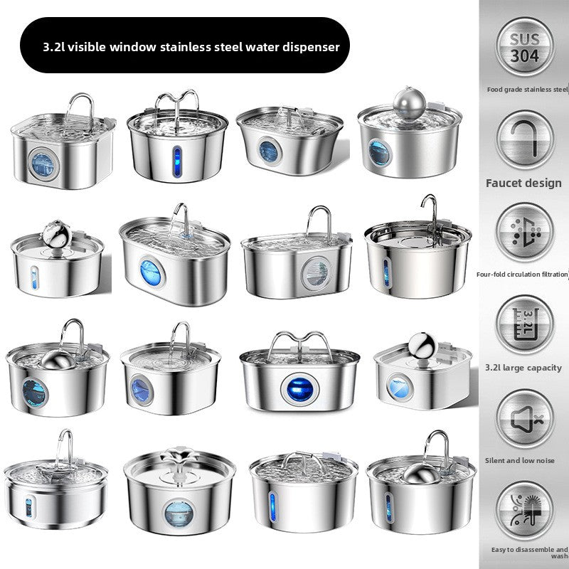 Fuente de Agua para Mascotas de Acero Inoxidable